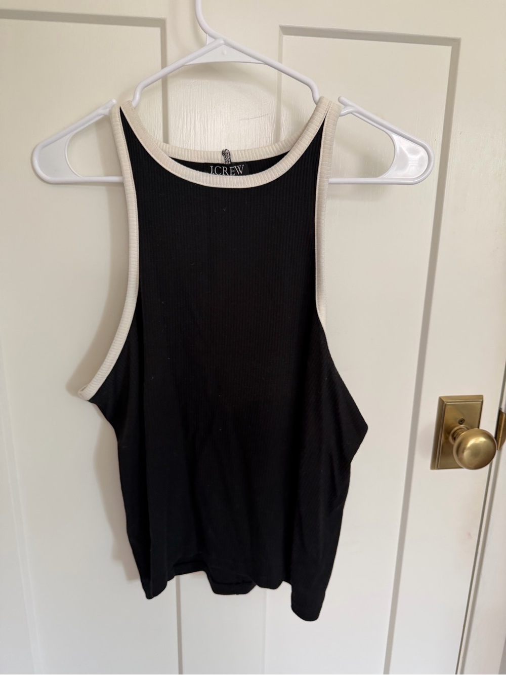 J. Crew Black Ribbed Tank with Cream Trim Accent